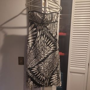 Nicole Miller Collection strapless embroidered black and white dress